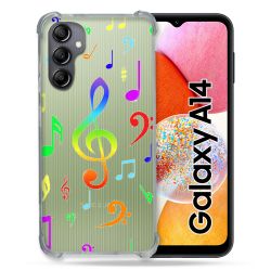 Coque Renforcée En Verre Trempé Transparente Pour Samsung Galaxy A14 4G / 5G Note Musique Colore