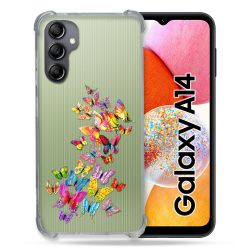 Coque Renforcée En Verre Trempé Transparente Pour Samsung Galaxy A14 4G / 5G Papillon Multicolore