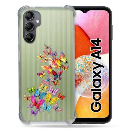 Coque Renforcée En Verre Trempé Transparente Pour Samsung Galaxy A14 4G / 5G Papillon Multicolore