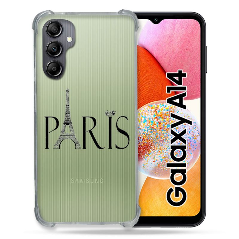 Coque Renforcée En Verre Trempé Transparente Pour Samsung Galaxy A14 4G / 5G Paris Noir