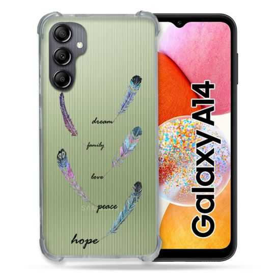 Coque Renforcée En Verre Trempé Transparente Pour Samsung Galaxy A14 4G / 5G Plume Couleur
