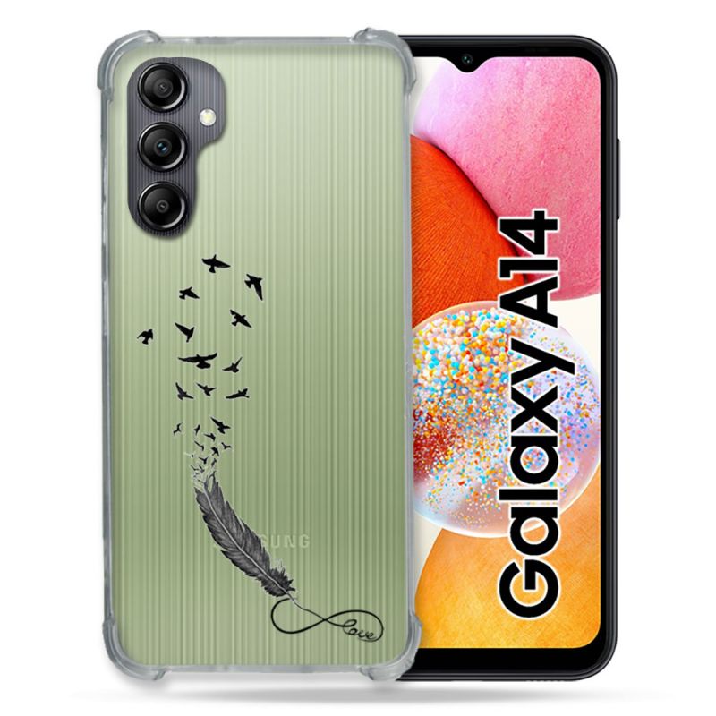 Coque Renforcée En Verre Trempé Transparente Pour Samsung Galaxy A14 4G / 5G Plume Infini
