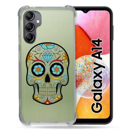 Coque Renforcée En Verre Trempé Transparente Pour Samsung Galaxy A14 4G / 5G Tete Mort Color