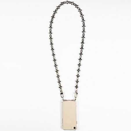 Coque Renforcée En Verre Trempé Transparente Pour Samsung Galaxy A14 4G / 5G Lanière / Cordon Bijou Diamant Argent