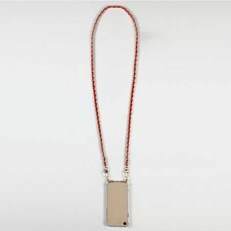 Coque Renforcée En Verre Trempé Transparente Pour Samsung Galaxy A14 4G / 5G Lanière / Cordon Chaine suspendue Rouge