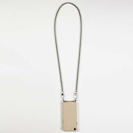 Coque Renforcée En Verre Trempé Transparente Pour Samsung Galaxy A14 4G / 5G Lanière / Cordon Metal Serpent Argent