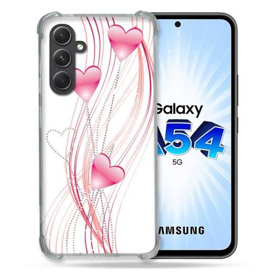 Coque Renforcée En Verre Trempé Pour Samsung Galaxy A54 5G Amour Coeur Rose Montant sur Blanc