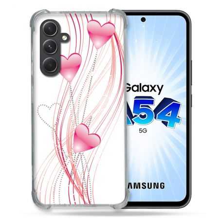 Coque Renforcée En Verre Trempé Pour Samsung Galaxy A54 5G Amour Coeur Rose Montant sur Blanc