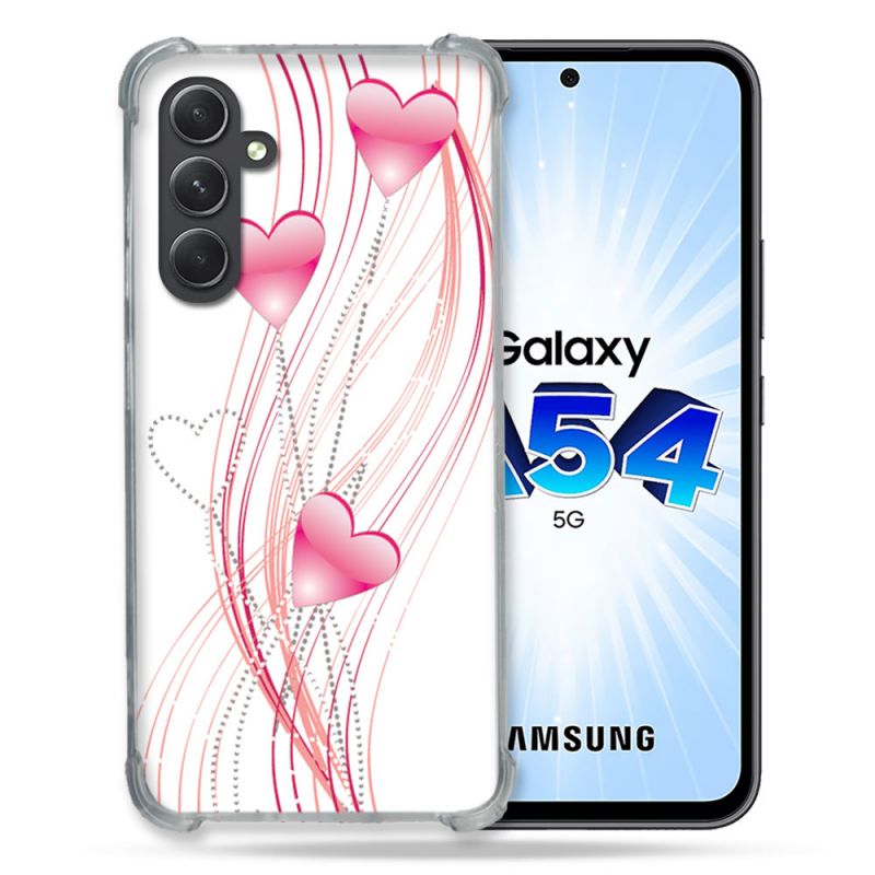 Coque Renforcée En Verre Trempé Pour Samsung Galaxy A54 5G Amour Coeur Rose Montant sur Blanc