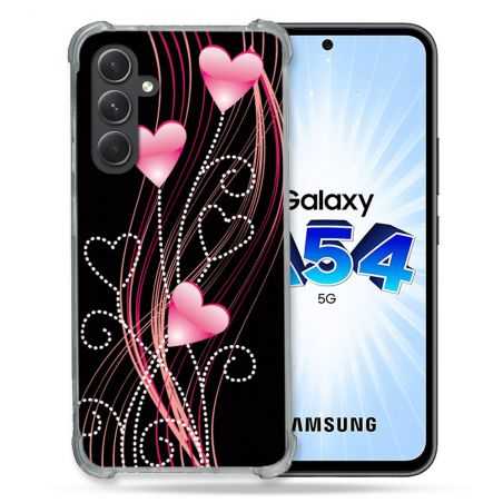 Coque Renforcée En Verre Trempé Pour Samsung Galaxy A54 5G Amour Coeur Rose Montant sur Noir
