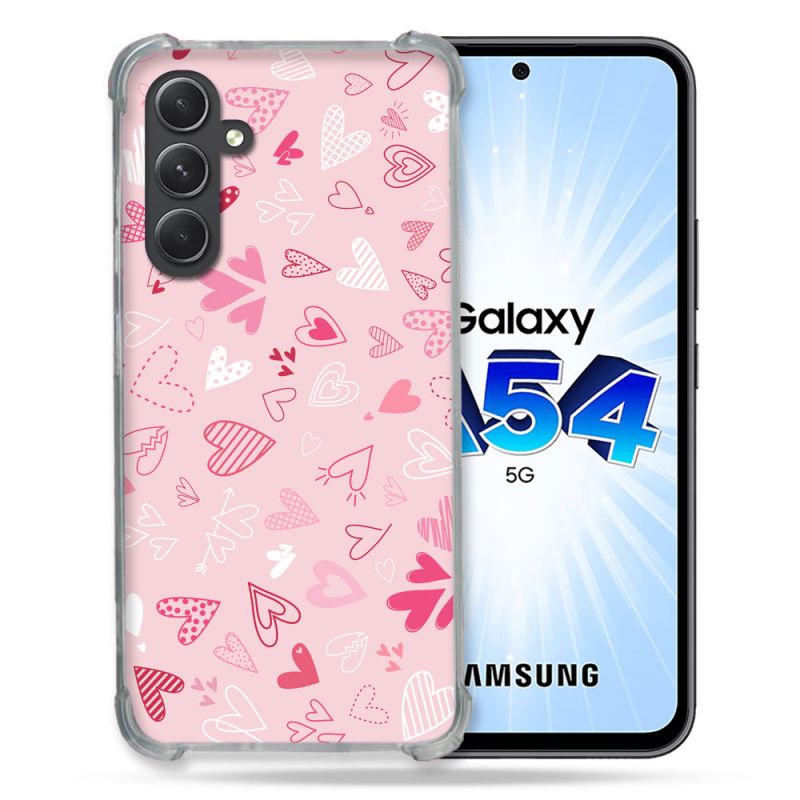 Coque Renforcée En Verre Trempé Pour Samsung Galaxy A54 5G Amour Ptis Coeurs
