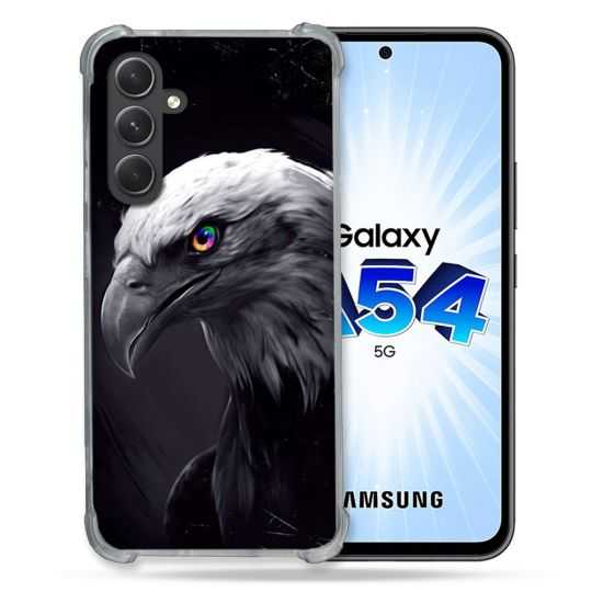 Coque Renforcée En Verre Trempé Pour Samsung Galaxy A54 5G Animal Aigle Royal Noir