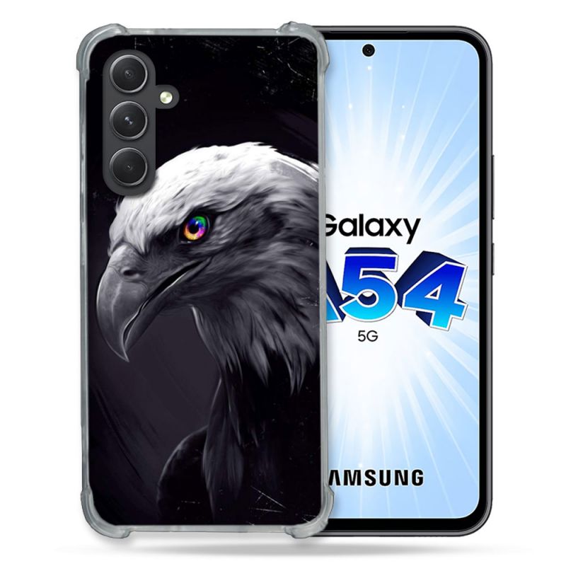 Coque Renforcée En Verre Trempé Pour Samsung Galaxy A54 5G Animal Aigle Royal Noir