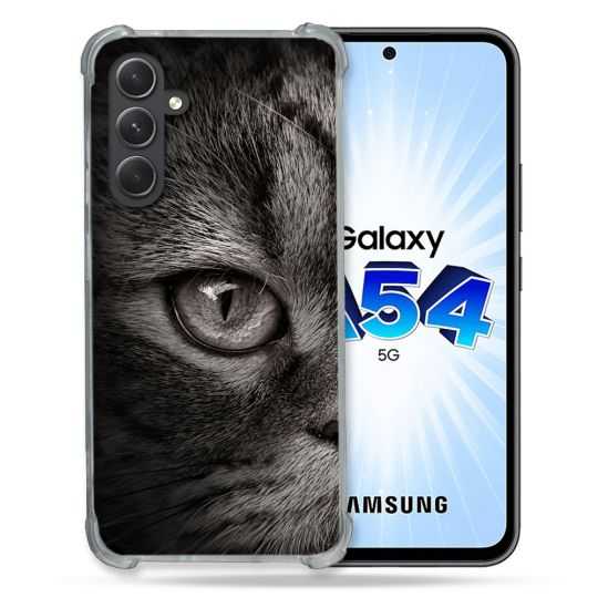 Coque Renforcée En Verre Trempé Pour Samsung Galaxy A54 5G Animal Chat Gris