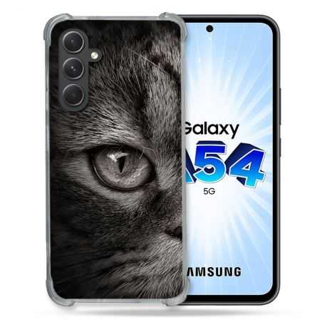 Coque Renforcée En Verre Trempé Pour Samsung Galaxy A54 5G Animal Chat Gris