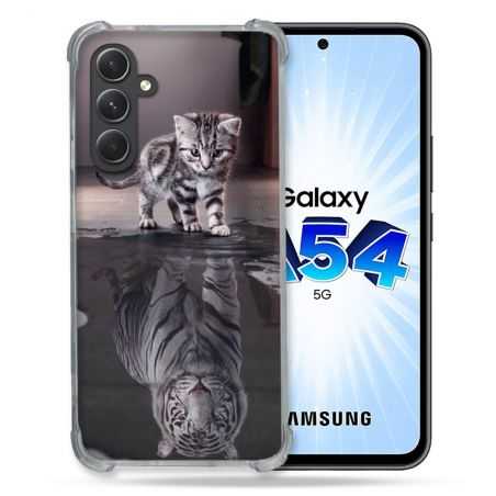 Coque Renforcée En Verre Trempé Pour Samsung Galaxy A54 5G Animal Chat Reflet