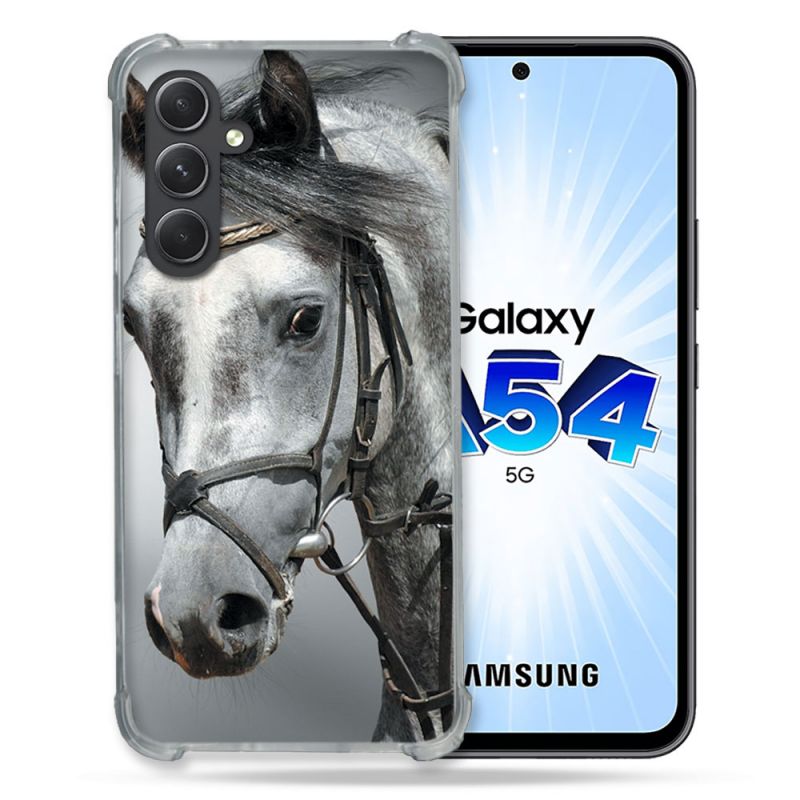 Coque Renforcée En Verre Trempé Pour Samsung Galaxy A54 5G Animal Cheval Blanc
