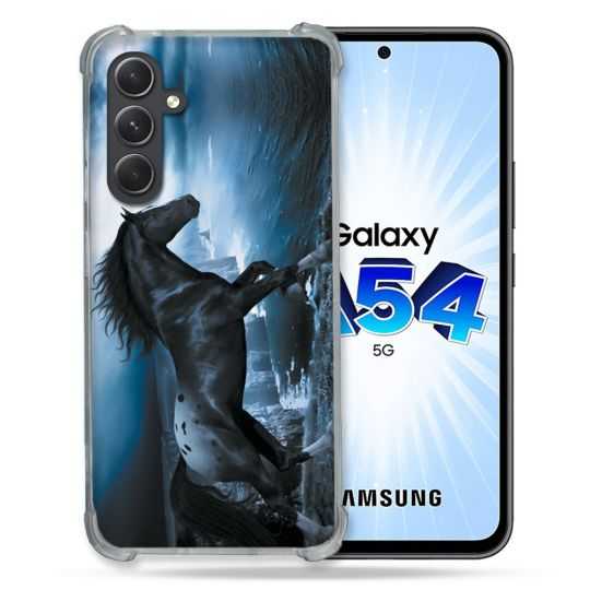 Coque Renforcée En Verre Trempé Pour Samsung Galaxy A54 5G Animal Cheval Noir