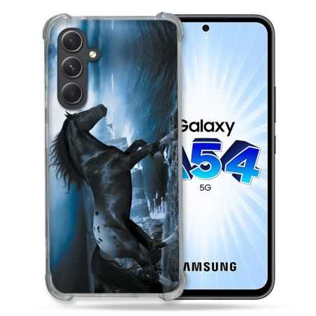 Coque Renforcée En Verre Trempé Pour Samsung Galaxy A54 5G Animal Cheval Noir