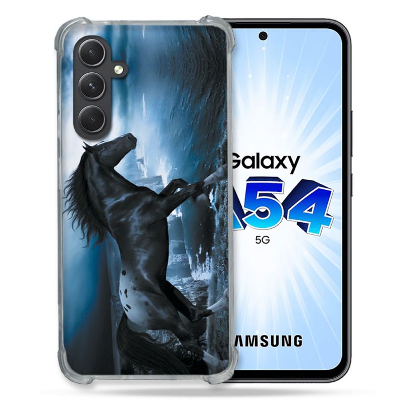 Coque Renforcée En Verre Trempé Pour Samsung Galaxy A54 5G Animal Cheval Noir