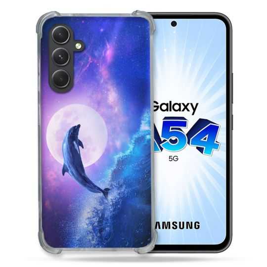 Coque Renforcée En Verre Trempé Pour Samsung Galaxy A54 5G Animal Dauphin Vague