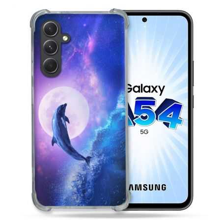 Coque Renforcée En Verre Trempé Pour Samsung Galaxy A54 5G Animal Dauphin Vague