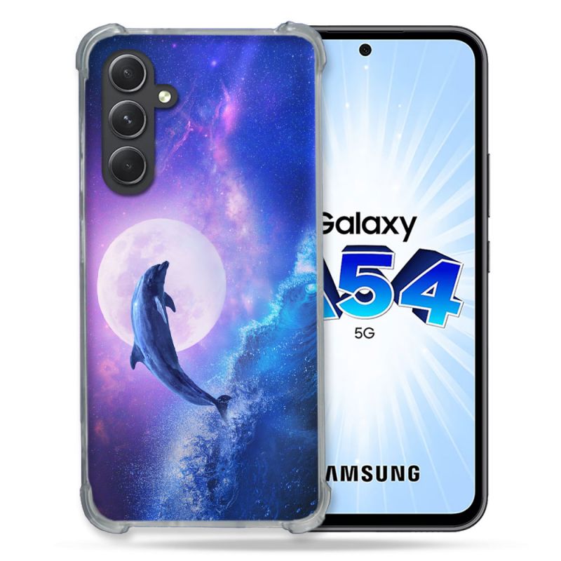 Coque Renforcée En Verre Trempé Pour Samsung Galaxy A54 5G Animal Dauphin Vague