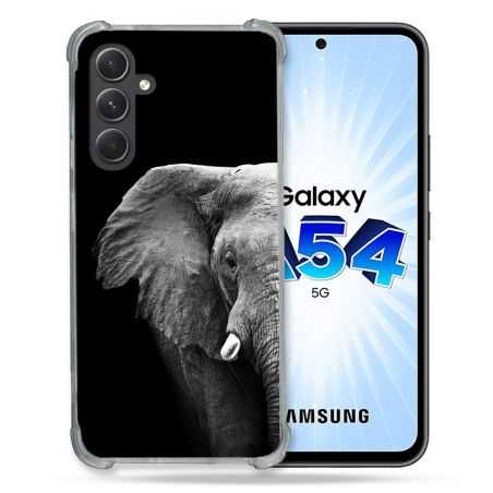 Coque Renforcée En Verre Trempé Pour Samsung Galaxy A54 5G Animal Elephant Noir