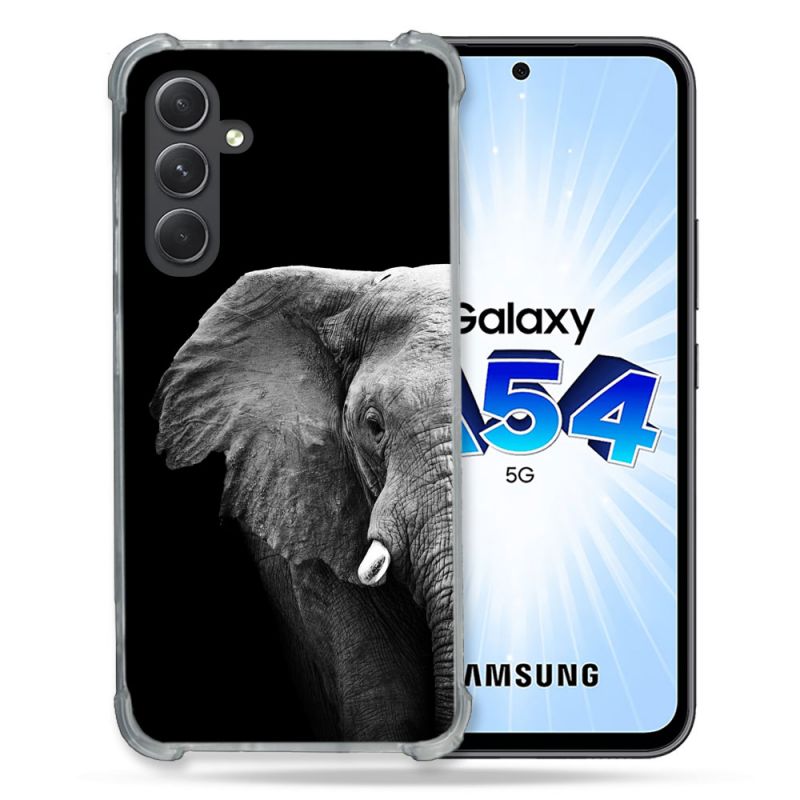 Coque Renforcée En Verre Trempé Pour Samsung Galaxy A54 5G Animal Elephant Noir
