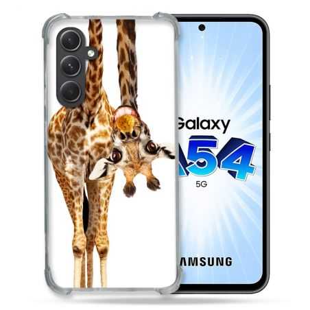 Coque Renforcée En Verre Trempé Pour Samsung Galaxy A54 5G Animal Girafe Blanche