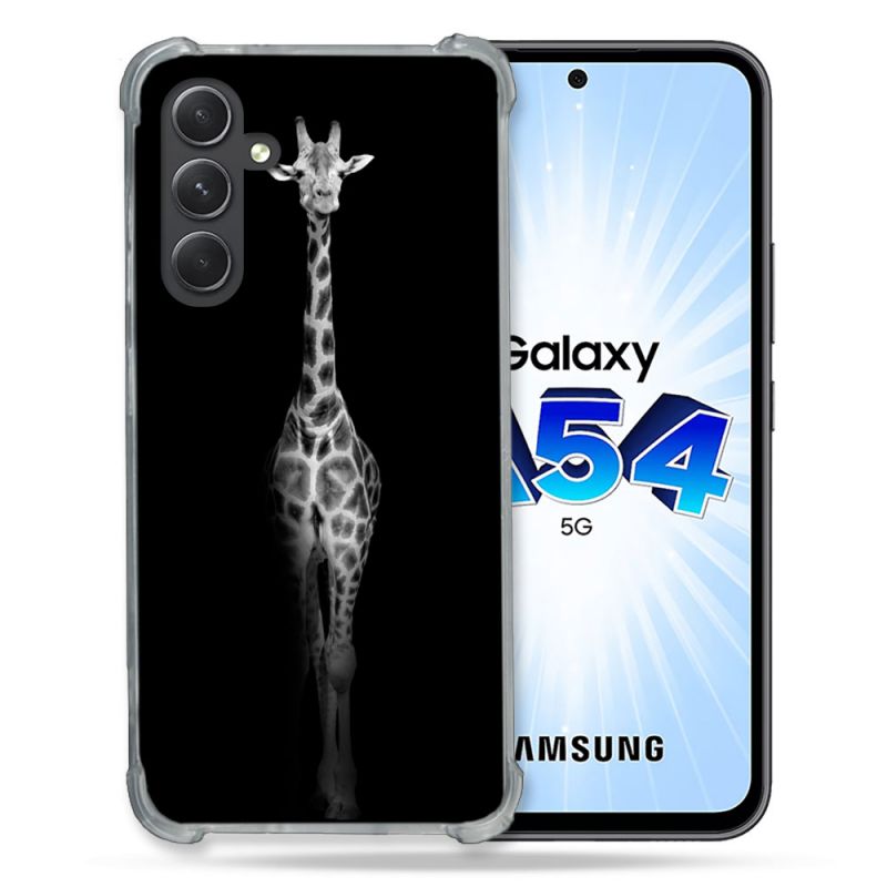 Coque Renforcée En Verre Trempé Pour Samsung Galaxy A54 5G Animal Girafe Noire