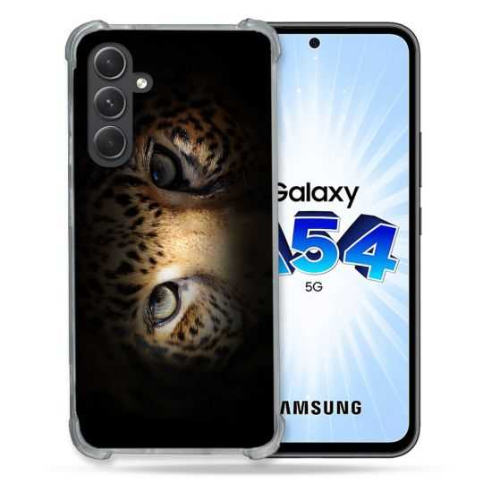 Coque Renforcée En Verre Trempé Pour Samsung Galaxy A54 5G Animal Leopard Yeux