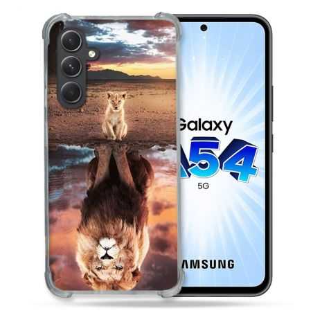 Coque Renforcée En Verre Trempé Pour Samsung Galaxy A54 5G Animal Lion Reflet