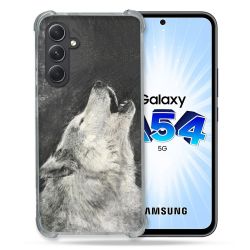 Coque Renforcée En Verre Trempé Pour Samsung Galaxy A54 5G Animal Loup Hurlement