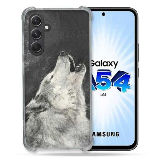 Coque Renforcée En Verre Trempé Pour Samsung Galaxy A54 5G Animal Loup Hurlement