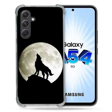 Coque Renforcée En Verre Trempé Pour Samsung Galaxy A54 5G Animal Loup Noir