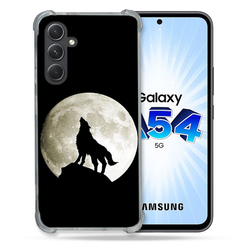 Coque Renforcée En Verre Trempé Pour Samsung Galaxy A54 5G Animal Loup Noir