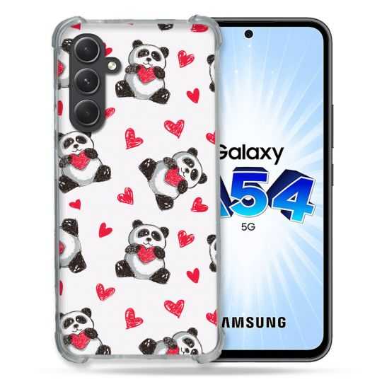 Coque Renforcée En Verre Trempé Pour Samsung Galaxy A54 5G Animal Panda Cœur