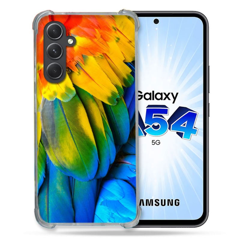 Coque Renforcée En Verre Trempé Pour Samsung Galaxy A54 5G Animal Perroquet Plume
