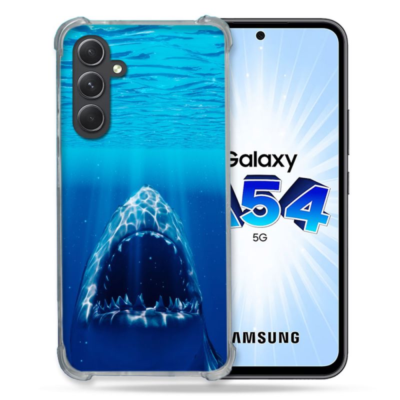 Coque Renforcée En Verre Trempé Pour Samsung Galaxy A54 5G Animal Requin Dent