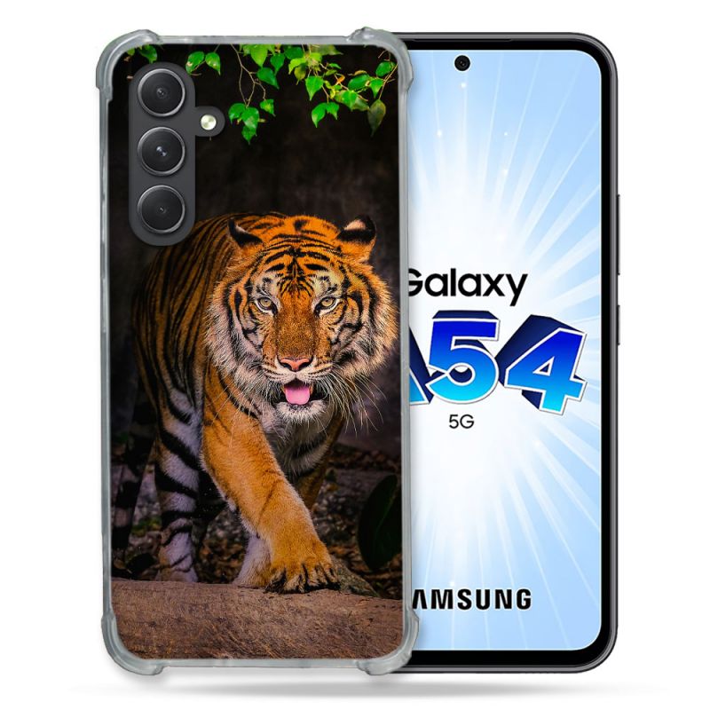 Coque Renforcée En Verre Trempé Pour Samsung Galaxy A54 5G Animal Tigre Jungle