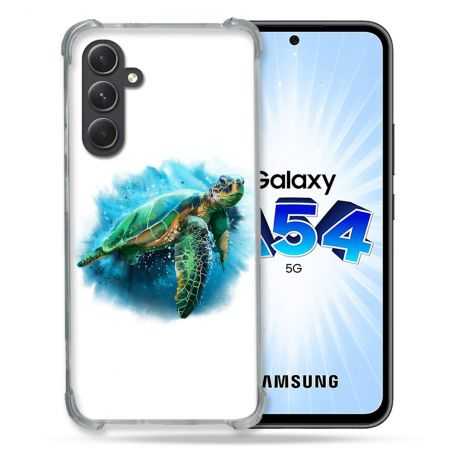 Coque Renforcée En Verre Trempé Pour Samsung Galaxy A54 5G Animal Tortue Blanche multicolore