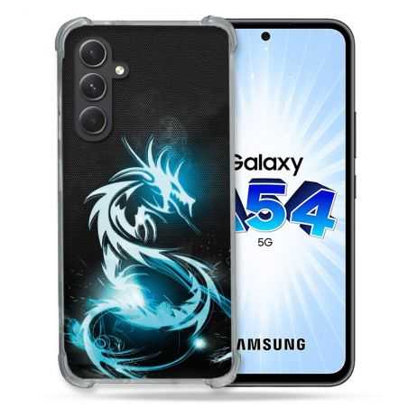 Coque Renforcée En Verre Trempé Pour Samsung Galaxy A54 5G Fantastique Dragon Bleu