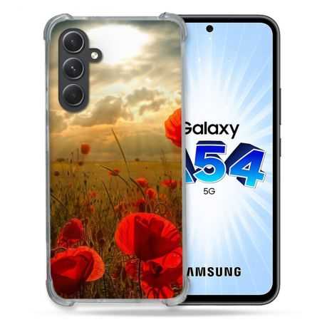 Coque Renforcée En Verre Trempé Pour Samsung Galaxy A54 5G Fleur Coquelicot