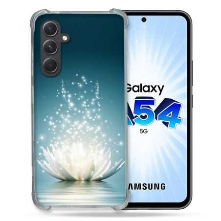 Coque Renforcée En Verre Trempé Pour Samsung Galaxy A54 5G Fleur Lotus Blanc