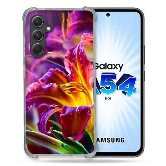Coque Renforcée En Verre Trempé Pour Samsung Galaxy A54 5G Fleur Lys Color