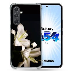Coque Renforcée En Verre Trempé Pour Samsung Galaxy A54 5G Fleur Lys Noir