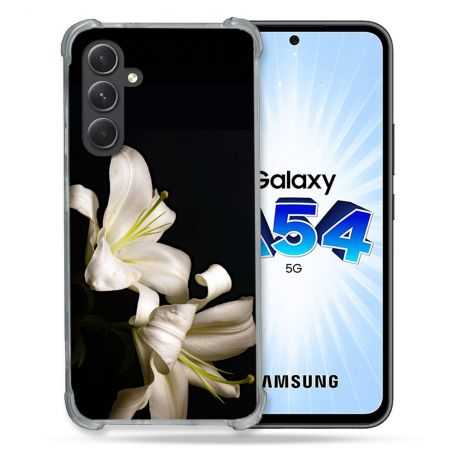 Coque Renforcée En Verre Trempé Pour Samsung Galaxy A54 5G Fleur Lys Noir