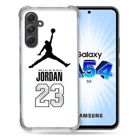 Coque Renforcée En Verre Trempé Pour Samsung Galaxy A54 5G Jordan 23 Blanc