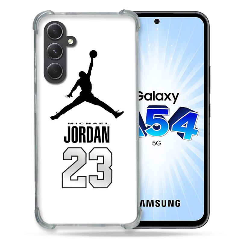 Coque Renforcée En Verre Trempé Pour Samsung Galaxy A54 5G Jordan 23 Blanc